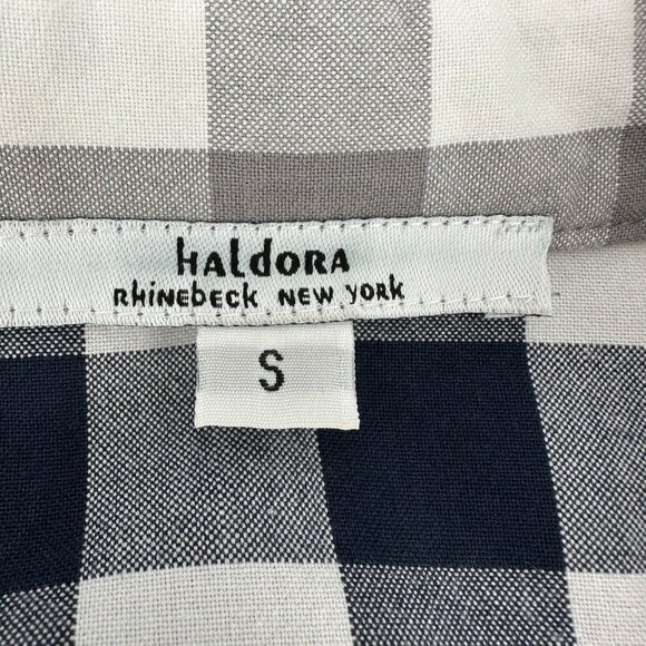 Haldora Rhinebeck New York Womens Navy White Checkered Abalone Button Up Shirt S - Picture 6 of 7